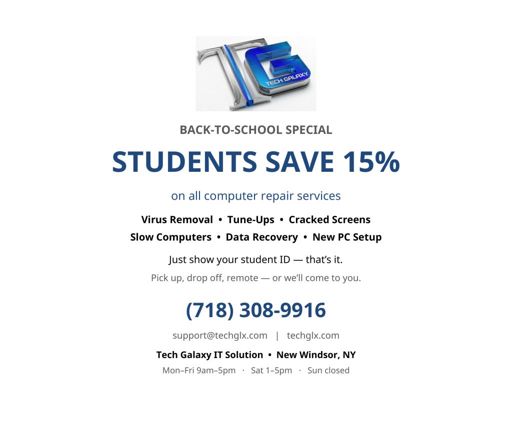Back-to-School Special: Students Save 15% on Computer Repair flyer